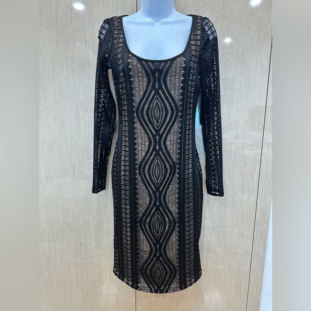 BCBG MaxAzria Black and Nude lace midi dress Size S